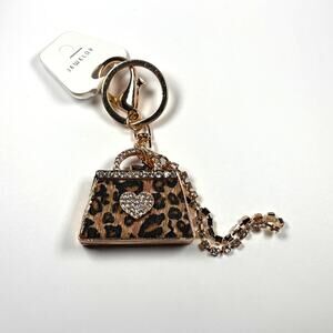 Leopard Purse Bag Charm Rhinestone Keychain Bling Heart Y2K Glitz Tassel Sparkle